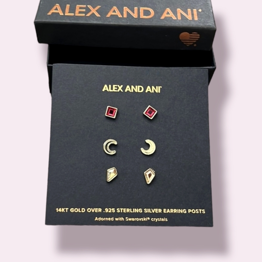 Alex and Ani Scarlett Moon Stud Earring Set 14K Gold Over Sterling Silver Post
